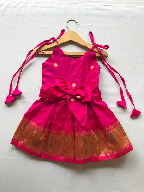 Pink Paithani frock with tieups (spaghetti) - WEAR COURAGE