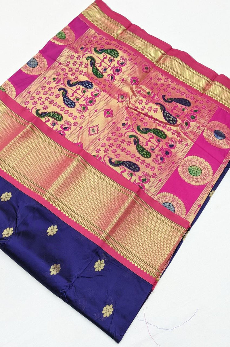 Premium Blue paithani saree with pink border - WEAR COURAGE