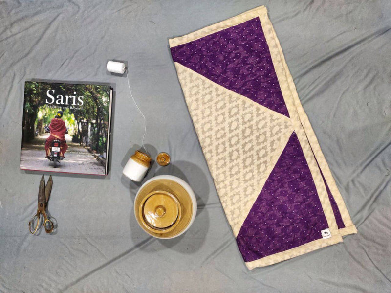 Purple and Cream cotton kids hand stitch godhadi quilt - WEAR COURAGE