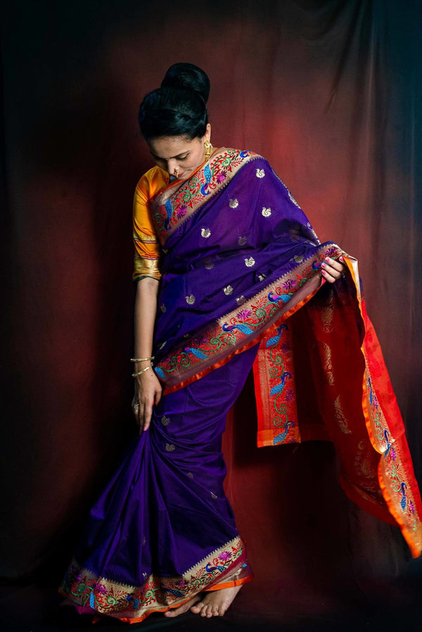 Purple Cotton Semi Paithani Saree - WEAR COURAGE
