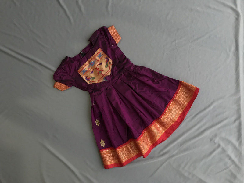 Purple Paithani frock with red and Golden border - WEAR COURAGE
