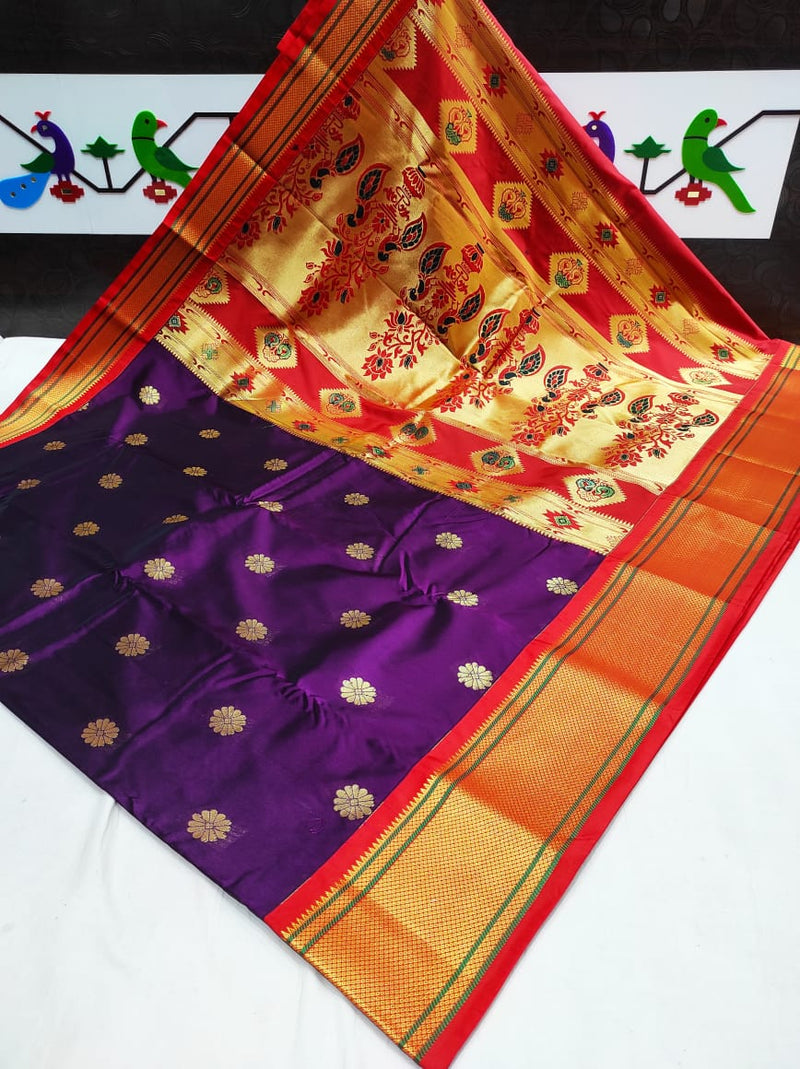 Purple paithani saree with red border - WEAR COURAGE