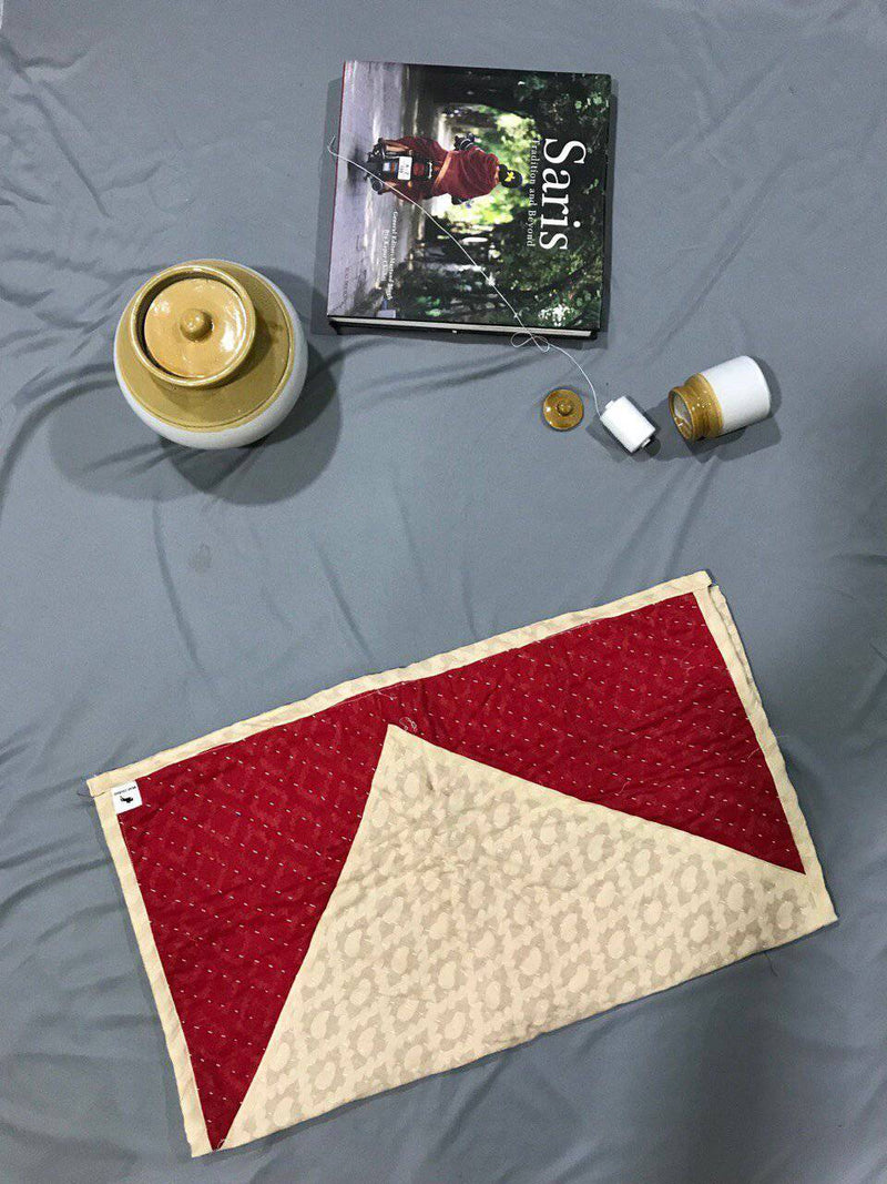 Red and cream cotton kids hand stitch godhadi quilt - WEAR COURAGE