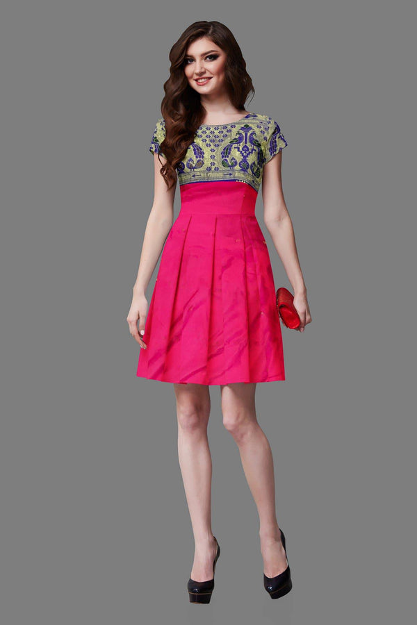 Women’s Pink Paithani short dress - WEAR COURAGE