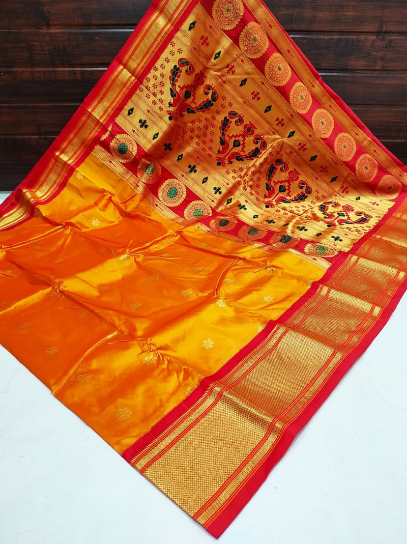 Yellow paithani saree with red border - WEAR COURAGE