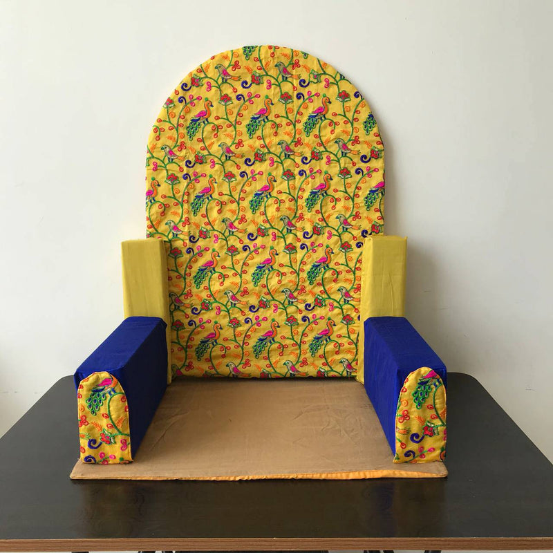 Yellow peacock embroidery brocade fabric makhar for Ganpati - WEAR COURAGE
